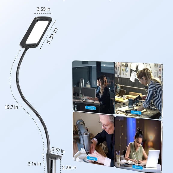 LED Desk Lamp with Clamp, 1000LM Super Bright 3-Level Dimmable Desk Light 6000K Daylight, Extra-Long Flexible Gooseneck Clip on Light, Eye-Care Clamp Lamp for Painting, Workbench,Reading