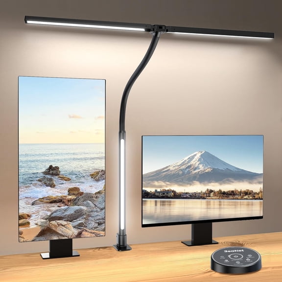 LED Desk Lamp with Clamp,Architect Desk Lamp for Home Office,24W Ultra Bright with RGB Atmosphere Lighting,Remote Control,5 Color Modes & 5 Dimmable Eye Protection for Monitor Studio Reading