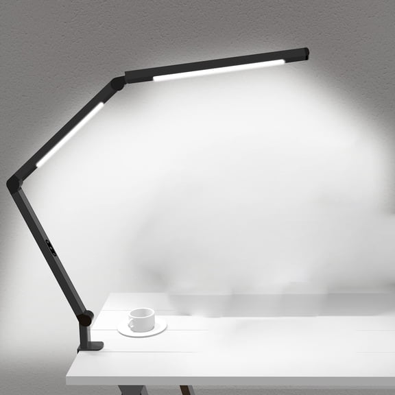 LED Desk Lamp with Clamp, Architect Dual Light Swing Arm Lamp, 4 CCT Modes & 5 Brightness Levels, Eye Care Table Light for Home Office, Study, Reading, Black