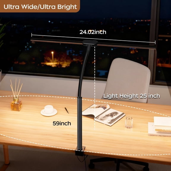 LED Desk Lamp with Clamp, Dual Head Desk Light for Home Office, Eye-Caring Monitor Desk Lamp with Remote, Flexible Gooseneck Architect Task Lamp, 10 Brightness Levels & 5 Color Modes Black