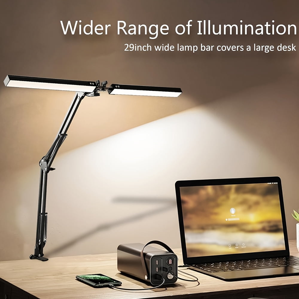 Task Lights LED Desk Lamp With Clamp, Super Bright Double Head Task Light, 3 Color ...