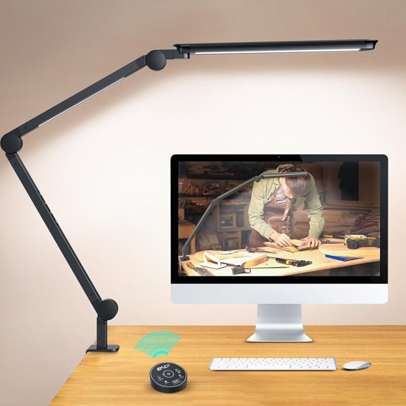 LED Desk Lamp with Clamp, Ultra-Bright Dual Light Architect Adjustable Swing Arm, Eye-Caring 4 Color Modes Stepless Dimming Task Table for Home Office Reading Study & Workbench