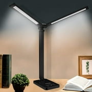LED Desk Lamp Cordless Rechargeable Battery Multiangle USB Operated Touch Control Double Head Piano Light for Home Office Bedroom Piano 5 Color Temperature Modes & 6 Steps Dimmable Brightness