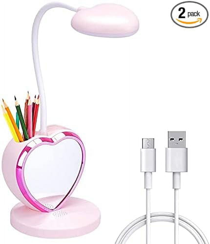 Pink Adjustable LED Desk Lamp with Heart-Shaped Pen Holder