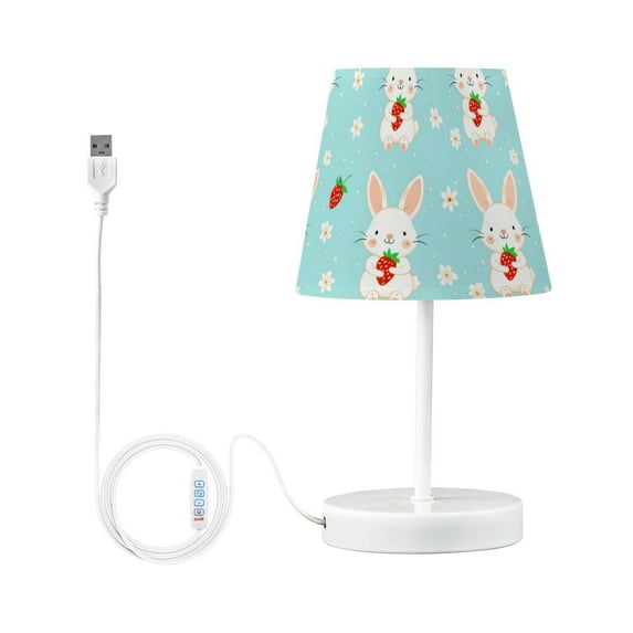 LED Desk Lamp Cute Rabbit Hold Strawberry Table Nightstand Lamps with 3 Color Temperatures for Home Bedroom Living Room Decor 6x11