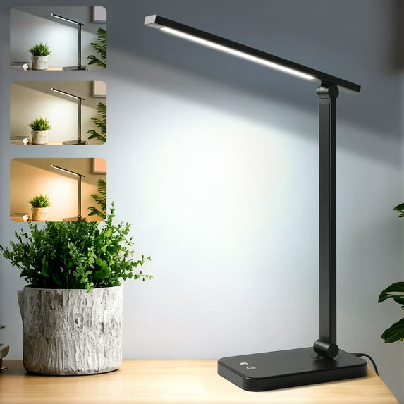 LED Desk Lamp for Home Office, Bright Desk Night Light with USB Port with Touch Control 3 Colors & 3 Brightness Dimmable, Eye-Caring Reading Light Small Study Table Lamp for Bedroom Bedside