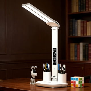 LED Desk Lamp, Dimmable USB Reading Light, Touch-Control with 3 Color Temperature Modes, Foldable Dual-Head Desk lamp, Ideal for Home Offices, Dorm Rooms, Bedside Use, Computers, and Nail Art (White)