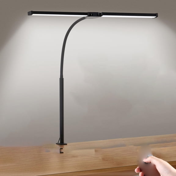 LED Desk Lamp with Dual Head, Adjustable Goose Neck, 25 Lighting Modes, Eye Care Architect Light, Clamp Design for Computer Monitor, Home Office, Study, Task Lamp, Black