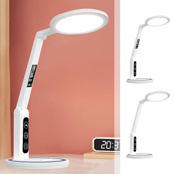 LED Desk Lamp | Eye Care Flicker-Free Light | Adjustable Arm Head | 3 Color Modes | 4000K Natural | Smart Timer Display | USB Charging Plug-in | Phone Stand | 40x15x15cm | White | 1 Pc