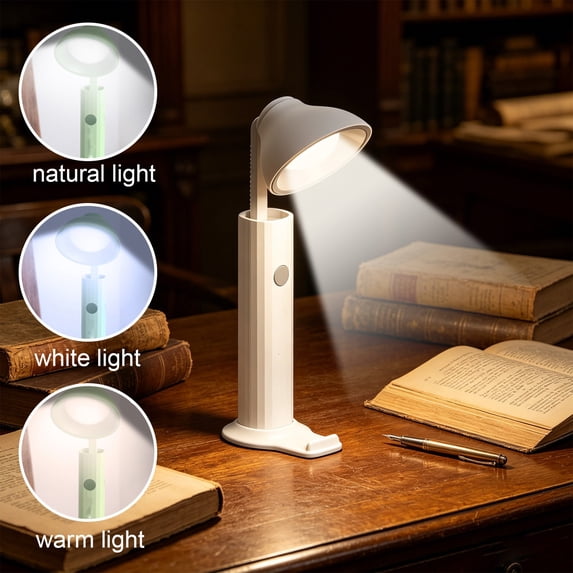 LED Desk Lamp, Eye-Caring Folding Night Light - USB Rechargeable Portable Study Lamp for Dorm Room, Home Office, 9.76-Inch Green Plastic Reading Light