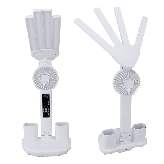 LED Desk Lamp with Fan and Pen Holder 4-Headed Foldable Table Lamp Touch Control Stepless Dimming Eye-Caring Reading Light 32x19x6 in / 81.3x48.3x15.2 cm