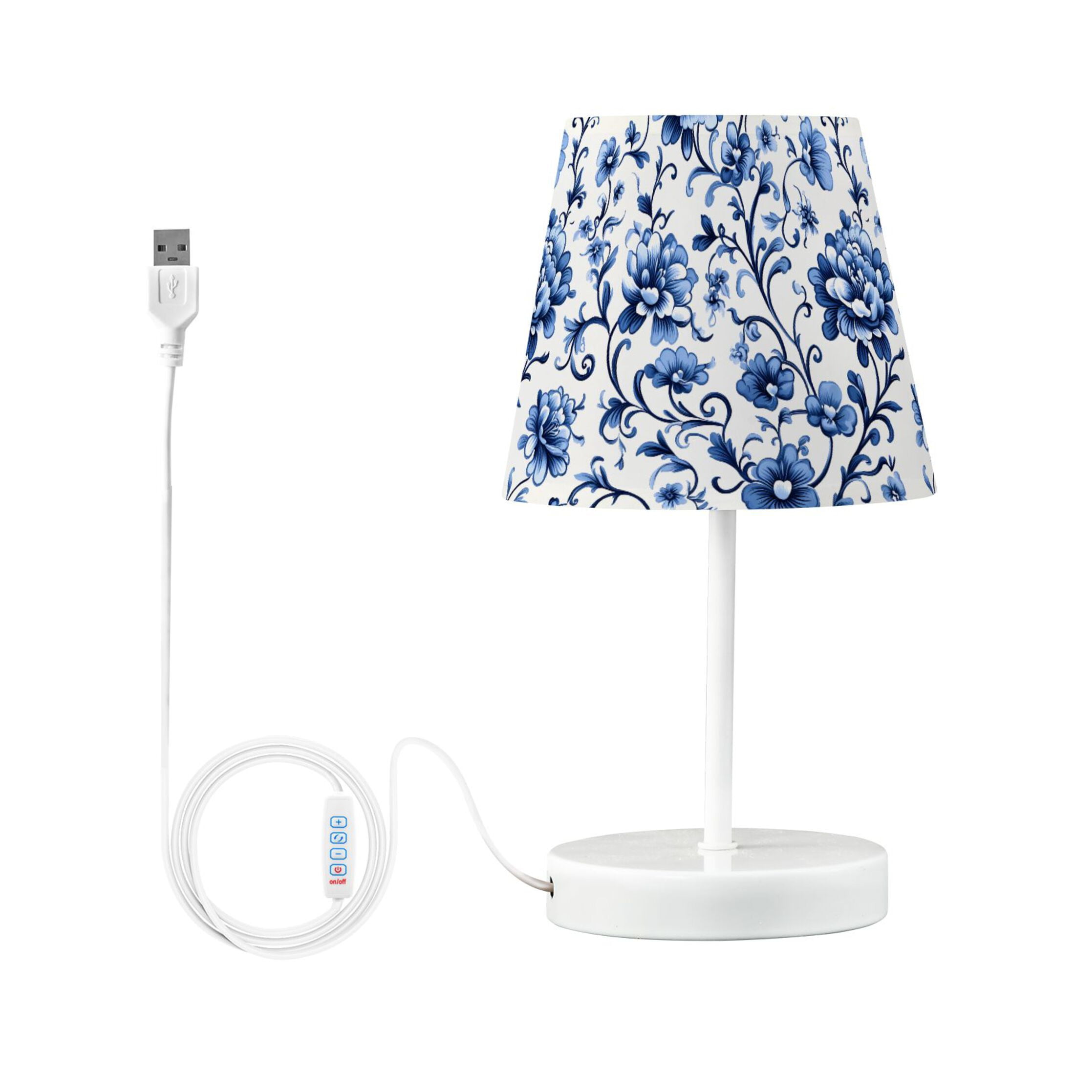 LED Desk Lamp Floral with Blue Flowers Table Nightstand Lamps with 3 Color Temperatures for Home Bedroom Living Room Decor 6x11