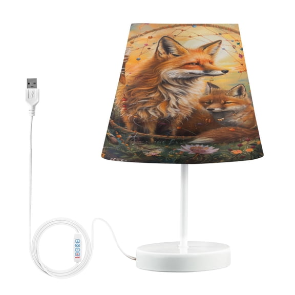 LED Desk Lamp Foxes in Flower Ring Table Nightstand Lamps with 3 Color Temperatures for Home Bedroom Living Room Decor 8x12