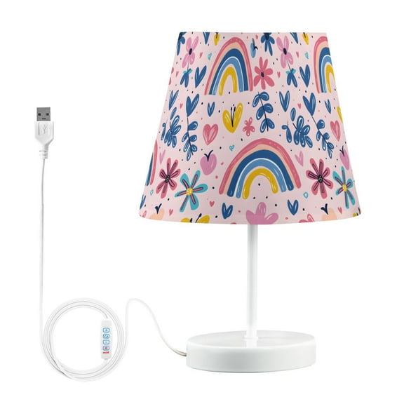 LED Desk Lamp Hand Drawn Flower Rainbow Heart Table Nightstand Lamps with 3 Color Temperatures for Home Bedroom Living Room Decor 8x12