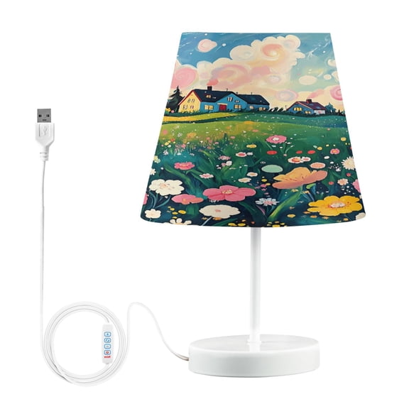 LED Desk Lamp Hillside with Wildflowers and Houses Table Nightstand Lamps with 3 Color Temperatures for Home Bedroom Living Room Decor 8x12