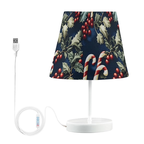 LED Desk Lamp Holly Leaves Berries Candy Canes Table Nightstand Lamps with 3 Color Temperatures for Home Bedroom Living Room Decor 8x12