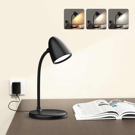 LED Desk Lamp for Home Office,3 Light Colors,Dimmable Reading Light for Bedside Small Table Lamp for College Dorm Room
