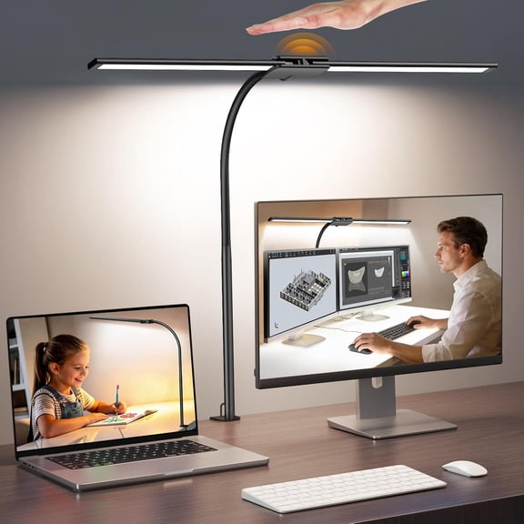 LED Desk Lamp for Home Office, Architect Desk Lamp with Clamp, Gesture/Wired Control, Ultra Bright Gooseneck Desk Light, Memory & Timer, 50 Lighting Modes for Study, Reading, Crafting
