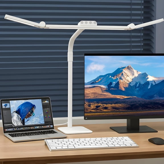 LED Desk Lamp for Home Office with Base, Adjustable Gooseneck Swing Arm Bright Desk Light, Dimmable Architect Table Lamp for Desktop Computer Light, Reading, Study, Workbench