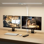 LED Desk Lamp for Home Office - Dimmable Computer Desk Light with Clamp, Modern Architect Task Lamp with Color Changing, Flexible Desktop Lamp with Gooseneck for Monitor, Double Head, White