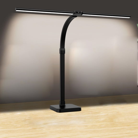 LED Desk Lamp for Home Office, Double Head Architect Light with 5 Brightness Levels, 5 Color Temperatures, 360 Adjustable Gooseneck, Wide Lighting Coverage, Black