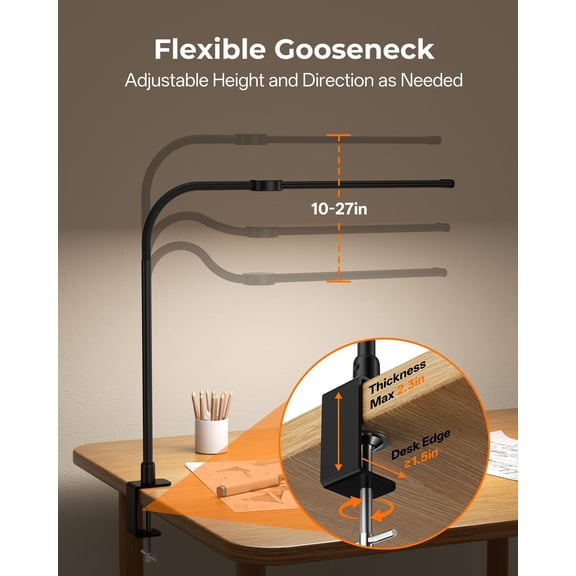 LED Desk Lamp for Home Office, Eye-Caring Architect Task Lamp with Clamp, Adjustable Gooseneck Desk Light, Clamp on Desk Lamps with Dimming, Flexible Craft Study Light for Office, Workbench
