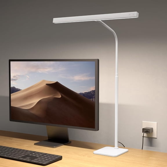 LED Desk Lamp for Home Office, Eye-Caring Desk Light with Base, 12W Touch Control 3 Colors Dimmable Brightness, Gooseneck Architect Lamp for Computer Monitor Reading Workbench, White