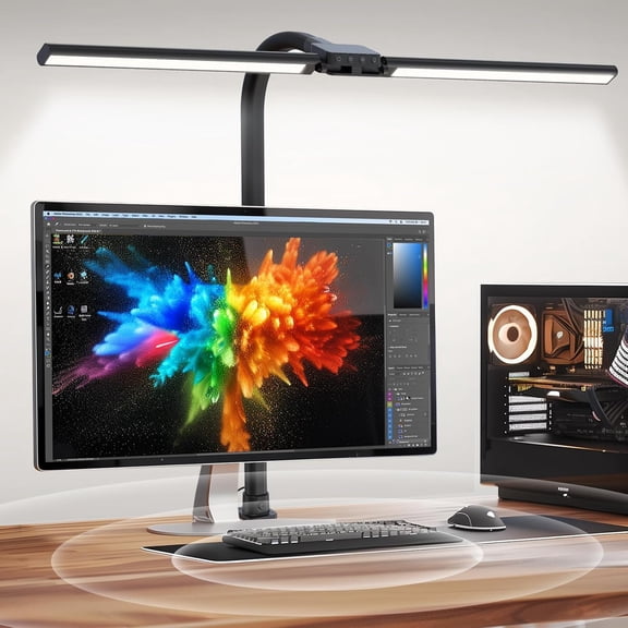 LED Desk Lamp for Home Office, Eye-Caring Desk Light with Clamp, Double Head Architect Task Lamp Stepless Dimming, Flexible Gooseneck Bright Table Lamp for Study Reading Workbench Drafting