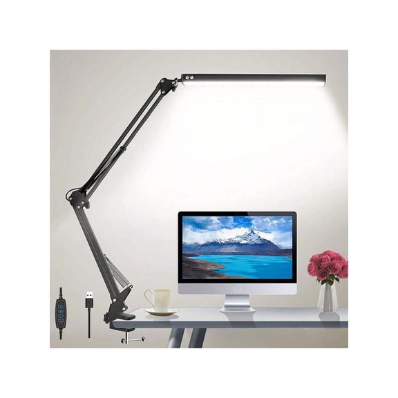 LED Desk Lamp For Home,Office,Reading,Adjustable Eye-Caring Desk Light With Clamp,Swing Arm Lamp Includes 3 Color Modes,10 Brightness Levels Table Lamps With Memory Function