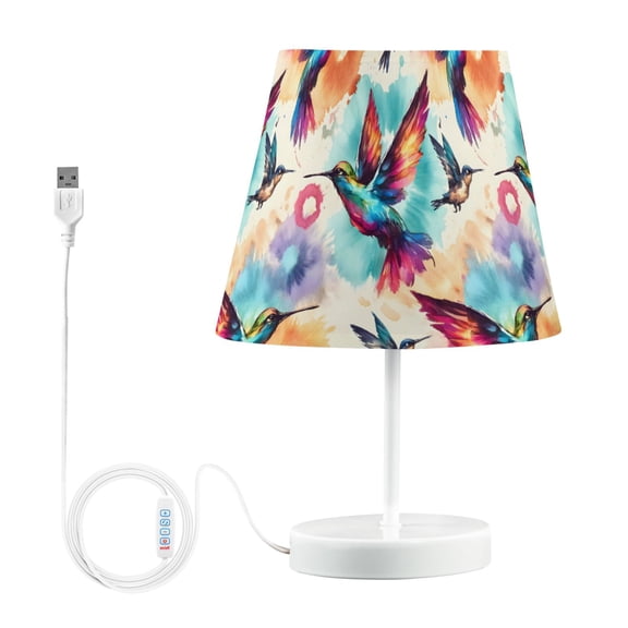LED Desk Lamp Humming Birds Tie Dye Table Nightstand Lamps with 3 Color Temperatures for Home Bedroom Living Room Decor 8x12