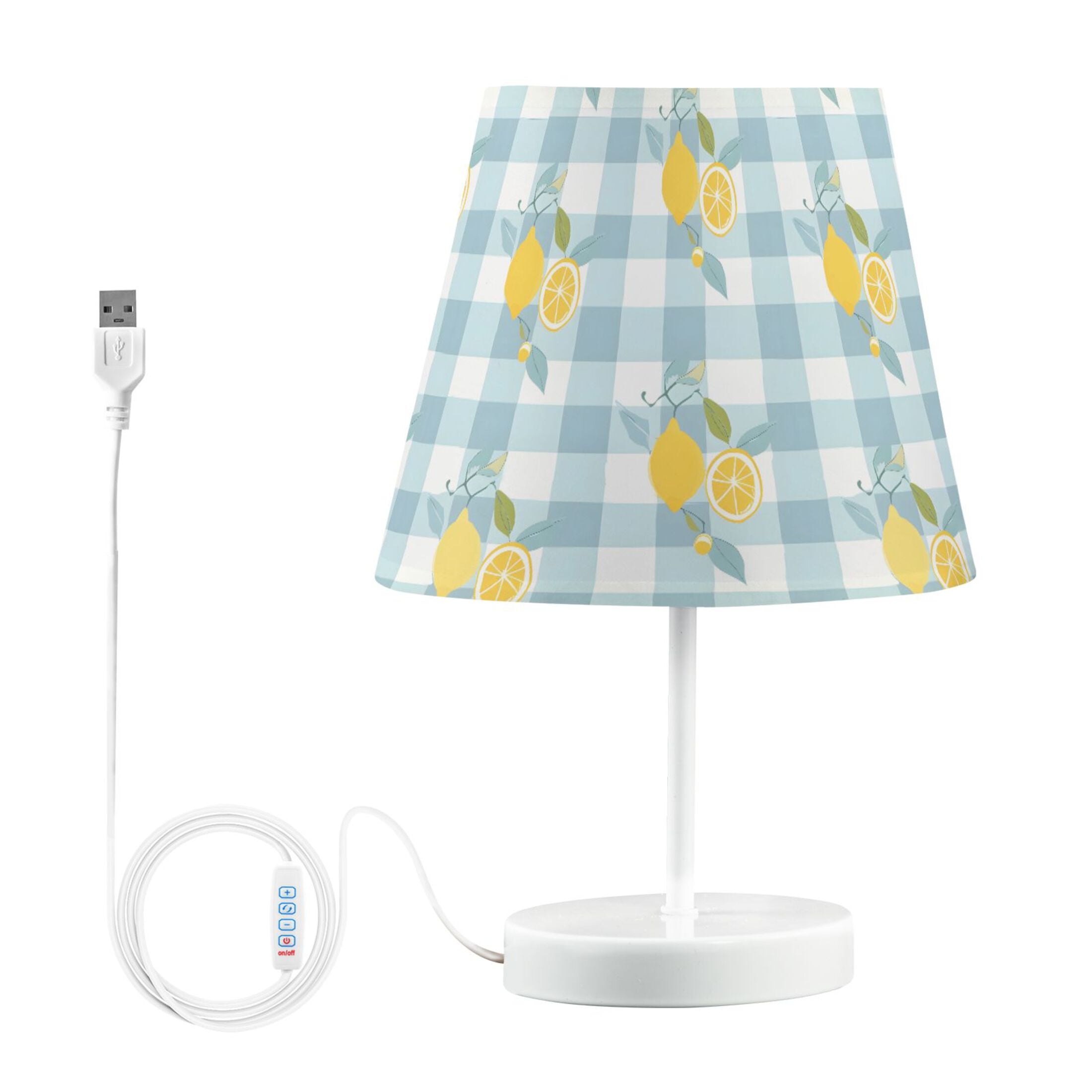 LED Desk Lamp Lemons on Plaid Table Nightstand Lamps with 3 Color Temperatures for Home Bedroom Living Room Decor 8x12