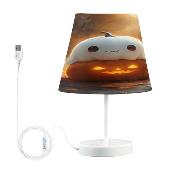 LED Desk Lamp Lovely Ghost on Pumpkin Table Nightstand Lamps with 3 Color Temperatures for Home Bedroom Living Room Decor 8x12