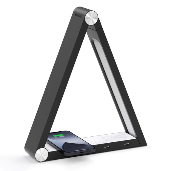 LED Desk Lamp Modern Design 96-LED Lamp Bead Eye Caring Table Lamp With Fast Wireless Charger Foldable Night Light CRI≥95 Natural Light for Home Office Reading Black