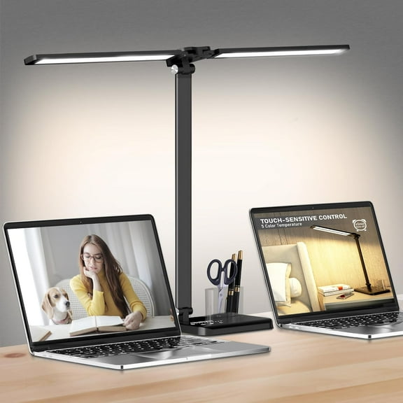 LED Desk Lamp for Office Home, 31.5" Architect Desk Light with Clamp Dual Screen Computer Monitor, 15W 5 Color X 10 Brightness Levels Desk Lamp for Reading, Study, 1000LM Bright, Memory Function