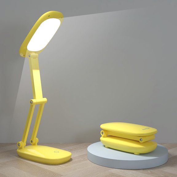 LED Desk Lamp for Office Home & Battery Operated Lamp Rechargeable Lamp Foldable & Portable Light, [2-Fold Bracket] 3 Brightness Dimmable Small Desk Lamp Wireless Reading Lamp (Yellow)