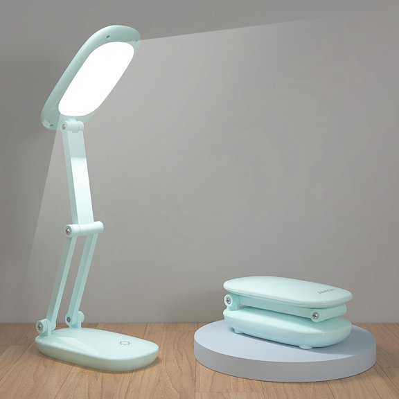 LED Desk Lamp for Office Home & Battery Operated Lamp Rechargeable Lamp Foldable & Portable Light, [2-Fold Bracket] 3 Brightness Dimmable Small Desk Lamp Wireless Reading Lamp (Green)