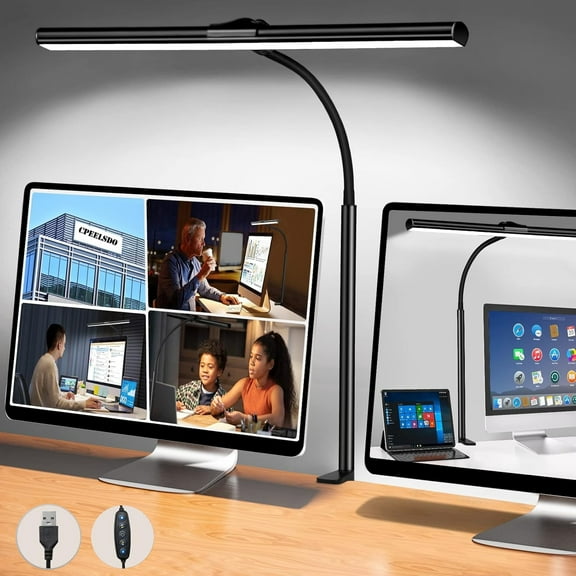 Cpeelsdo Modern LED Architect Desk Lamp - Adjustable Gooseneck, 25 Illumination Modes, USB Eye-Caring Clamp Lights for Office, Home & Study