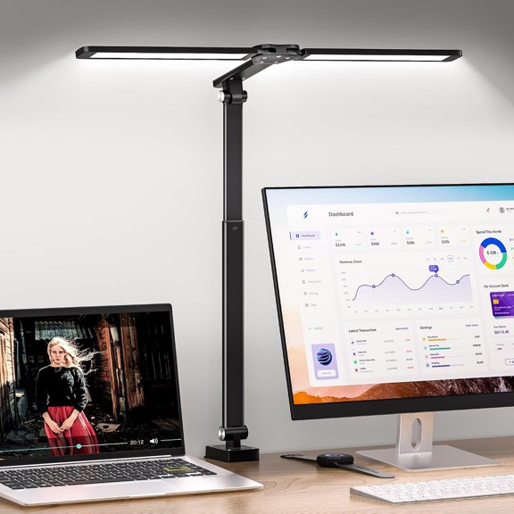 LED Desk Lamp for Office Home, Height Adjustable Architect Desk Light with Clamp, Eye Caring Stepless Dimming Desk Lamp for Reading, Study, Workbench, 50 Lighting Models, Black