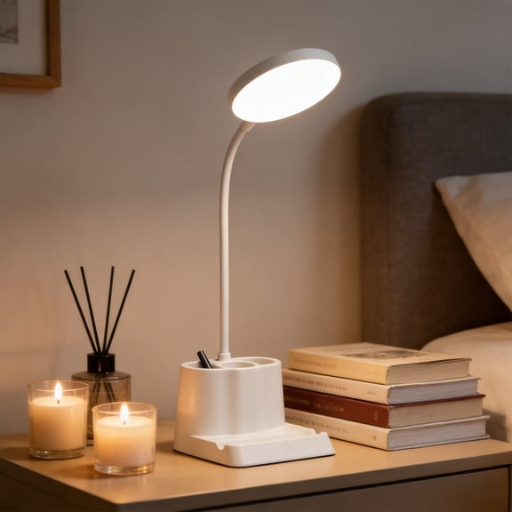 LED Desk Lamp With Pen Holder, Eye Caring Study Light With Stepless Dimming Adjustable Color Temperature And Rechargeable Battery, Reading Desk Lamp for Dorm Office Bedroom Student Workspace