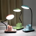 thumbnail image 1 of LED Desk Lamp with Pen and Phone Holder | USB Rechargeable | Three Brightness Levels | Adjustable Flexible Hose | Eye Protection Light | Portable for Bedroom Office | Blue Pink Green | 26x12x18cm, 1 of 8