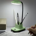 thumbnail image 1 of LED Desk Lamp with Pen and Phone Holder | USB Rechargeable | Three Brightness Levels | Adjustable Flexible Hose | Eye Protection Light | Portable for Bedroom Office | Blue Pink Green | 26x12x18cm, 1 of 8