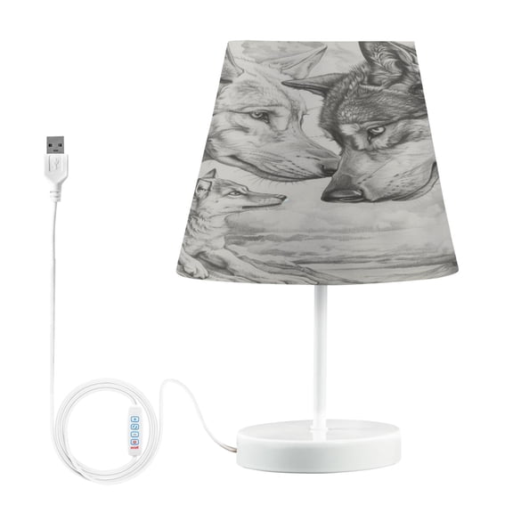LED Desk Lamp Pencil Drawing Wolves Table Nightstand Lamps with 3 Color Temperatures for Home Bedroom Living Room Decor 8x12