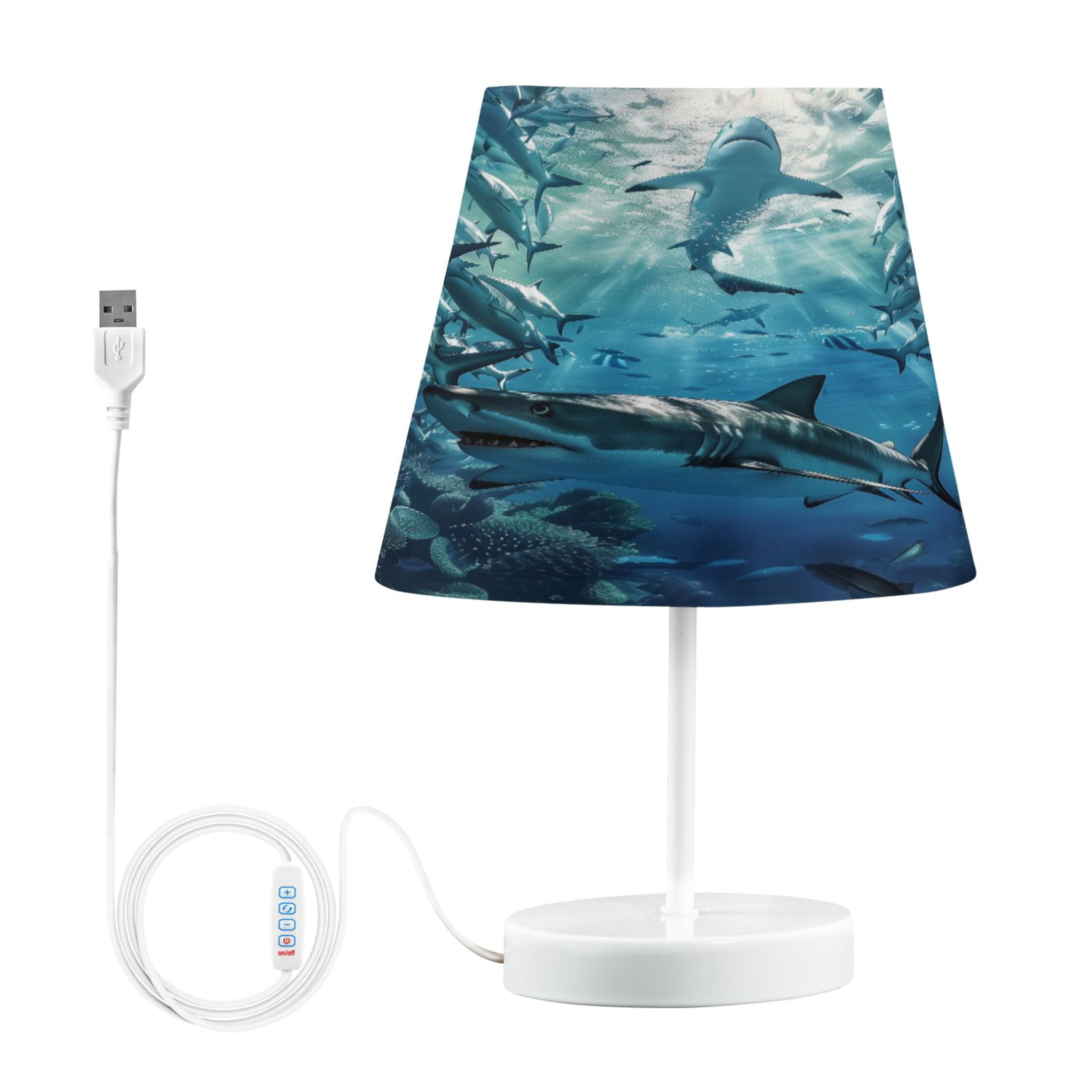 LED Desk Lamp Shark Swimming in Fish Schools Table Nightstand Lamps with 3 Color Temperatures for Home Bedroom Living Room Decor 8x12
