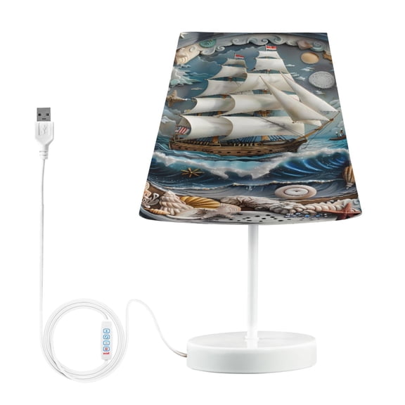 LED Desk Lamp Ship on Sea and Shell Table Nightstand Lamps with 3 Color Temperatures for Home Bedroom Living Room Decor 8x12
