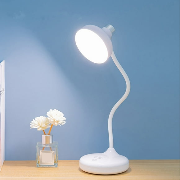 LED Desk Lamp Soft Light Eye Protection | Adjustable Brightness | 360° Flexible Lighting Angles | Wireless Rechargeable Battery | Modern White Plastic | 36x10x8cm | Study Reading Work