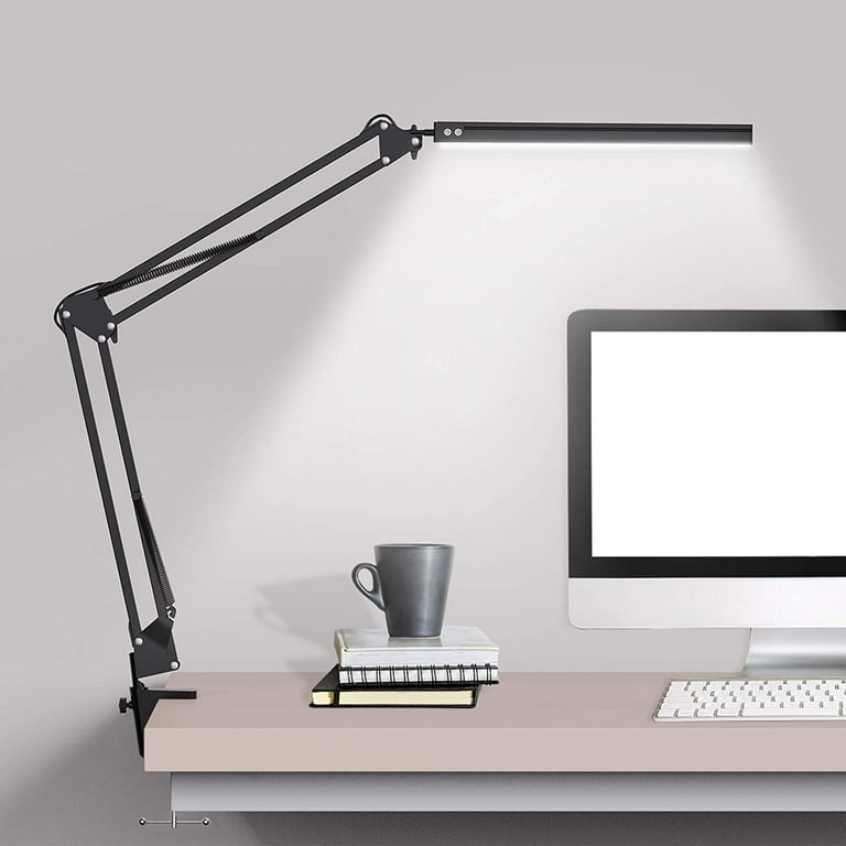 Rirool LED Swing Arm Desk Lamp with Clamp Eye Care Architect Light 3 Color Modes 10 Brightness Levels Memory Function for Home Office Black