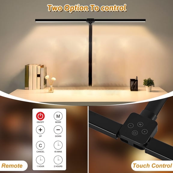 LED Desk Lamp with Timer and Remote Control, 24W Brightest Dual Screen Monitor Light, Anti Glare Eye Caring Table Lamp for Office Dorm Home Study, Black