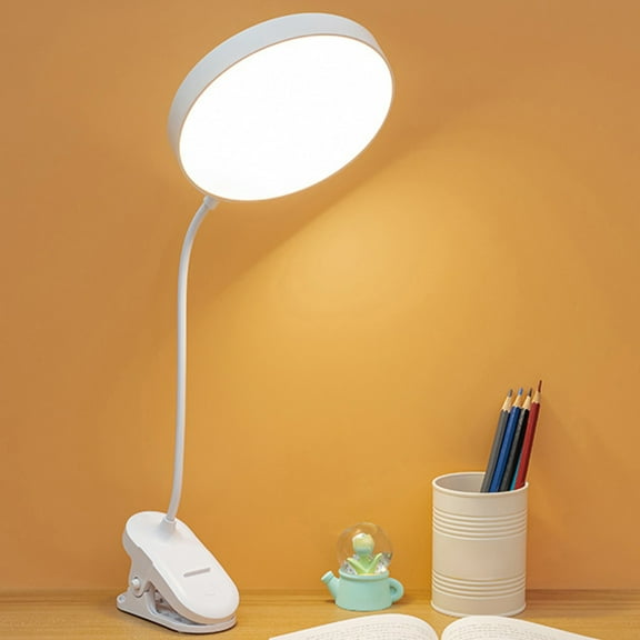 LED Desk Lamp, USB Charging Clip Lamp, Adjustable Brightness Eye Protection Reading Light, Foldable White Portable Study Bedside Lamp with 360° Flexible Arm