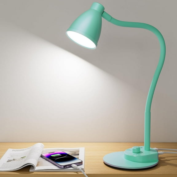 UniVerse LED Desk Lamp with USB Charging Port, 3 Color Modes Fully Dimmable Reading Lamp, Auto Dimming Task Lamp, Flexible Gooseneck Table Light for Office Dorm Bedside, Adapter Include, Teal
