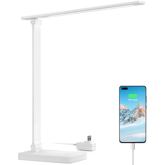 LED Desk Lamp with USB Charging Port, 700LM Dimmable Home Office Touch Control Reading Table Lamp,5 Color Modes with 5 Brightness Level, Dorm Room Essentials, Task Lamp, Sewing, Crafting, White